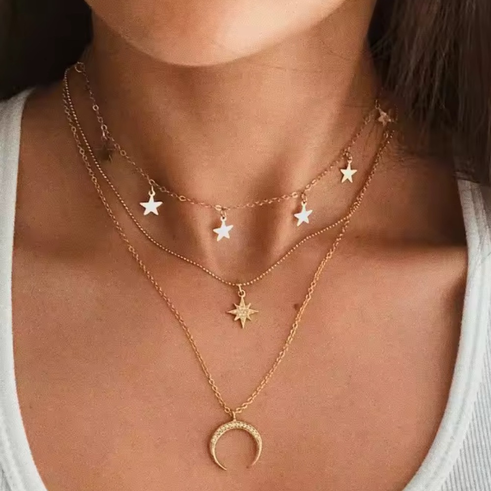 Gold Celestial Layered Necklace Set